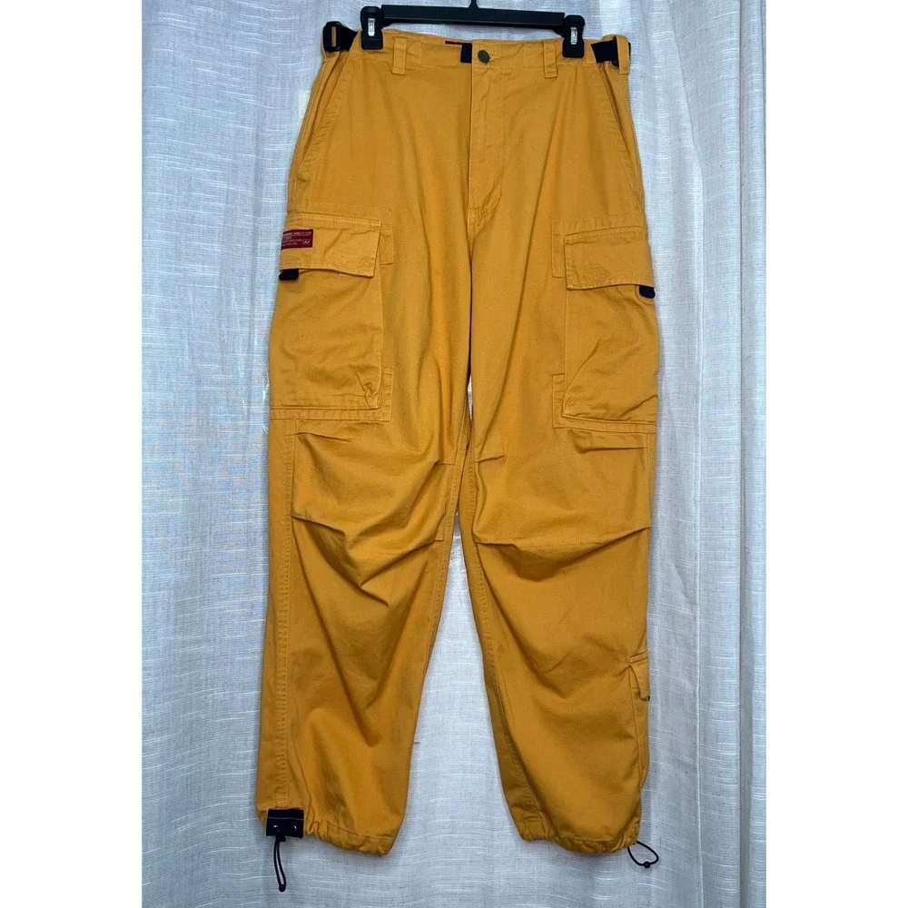Y2K 90s Vintage Abercrombie & Fitch Paratrooper Utility Cargo Pants Yellow Small